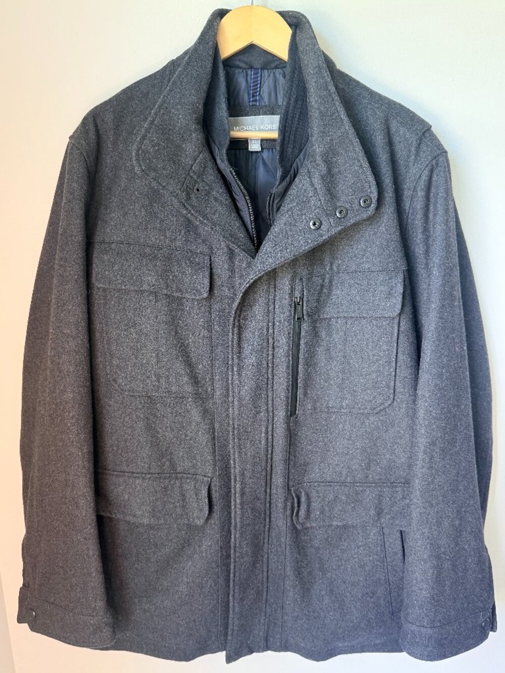 Michael Kors Men's Wool Blend Military Field Jacket Charcoal Gray XL